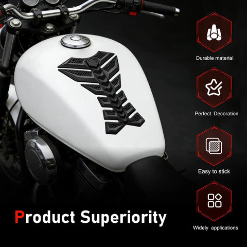 Badass 3D Rubber Fishbone Motorcycle Tank Pad With Grippy Antislip Knee Grip For Universal Street Bike Fuel Tanks Custom Black on white tank