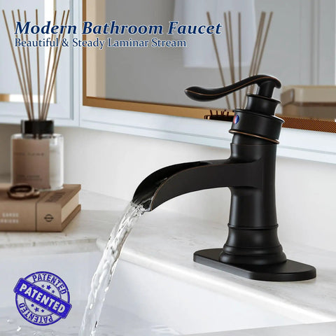 Oil Rubbed Bronze Bathroom Sink Faucet 1 Hole Single Handle Waterfall Faucet No Fuss With Pop Up Drain And Hoses Lead Free