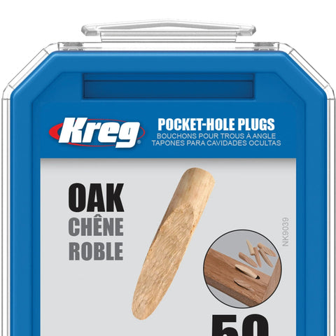 Kreg pocket-hole plugs, solid oak, 50-count in blue storage case