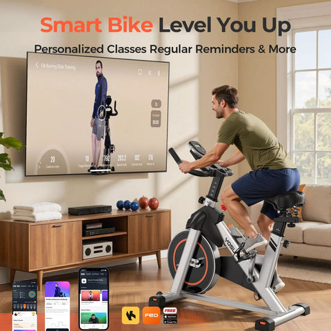 YOSUDA exercise bike side view, magnetic-gray indoor stationary bike with tablet holder for home use
