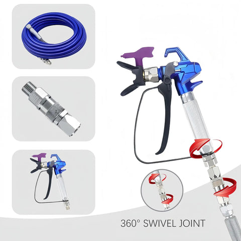 One Quarter Inch 360 Degree Spray Gun Swivel Joint Built Tough Stainless Steel For Airless Sprayers, 2-Pack, Corrosion Resistant 304 Stainless Steel Swivel Connector For Paint Sprayer Hose And High-Pressure Lines, 360° swivel joint shown on sprayer hose