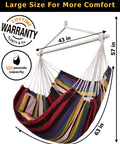 Oversized Hammock Chair With Rope Swing And Two Cushions, 500 Lb Capacity For Indoor Outdoor Relaxation, Rainbow, side view