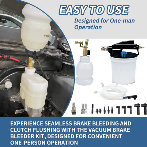 Vacuum Brake Bleeder Kit With 2L Brake Fluid Extractor 1L Refilling Bottle Adapters And Pneumatic Bleeder Tool for one-person use