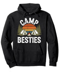 Family Camping Hoodie For Campers And RV Lovers with 'Camp Besties' graphic, featuring tents and sunset design.