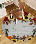 Vintage Floral Non Slip Round Furniture Pad Thick Padded Floor Glider Hardwood Protector Heavy Duty Polyester Mat Smooth Ride Solid Flex For Home Office Gaming Den with chair on hardwood floor.