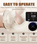 Hella Compact Two In One Washer And Dryer Combo With Bright Lcd Panel showing manual with washing program times and operation instructions.