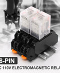 2 Pack Beefed Up Electromagnetic Power Relays With Red Indicator Light For Industrial And DIY Projects Flame Retardant PBT Terminal Base And PC Housing Superior Electrical Insulation Heat And Chemical Resistance Long Lasting Reliability 8-pin AC 110V relay