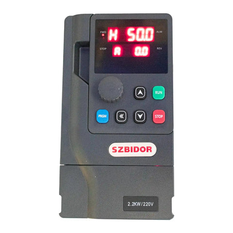Variable Frequency Drive 220V 2.2KW 3HP 10A Inverter For Spindle Motors with digital display and control buttons, black