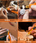 Hella Precise Mini Cordless Rotary Tool Kit With 105 Pieces Variable Speed Micro Drill Grinder For Wood Metal Carving And Smooth Operator Power Accessories Set in use for sanding, polishing, grinding, and carving tasks.