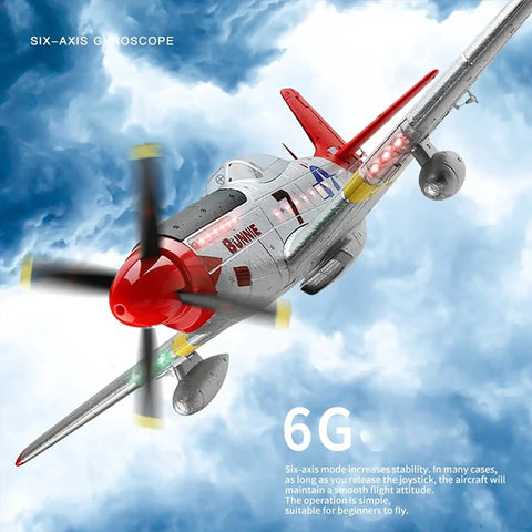 Beast 560mm Wingspan P51 Mustang RC Plane With Four Channel Control 3D And 6G Stunt Modes soaring in the sky