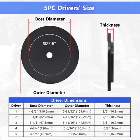 Heavy Duty Hub Seal Installer Kit for Class 7 and Class 8 Trucks with 6-inch large race seal driver dimensions diagram
