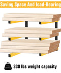 Heavy Duty Wall Mount Lumber Rack With Three Level Folding Wood Storage Organizer For Garage Or Shop, three-tier rack with 330 lbs capacity.