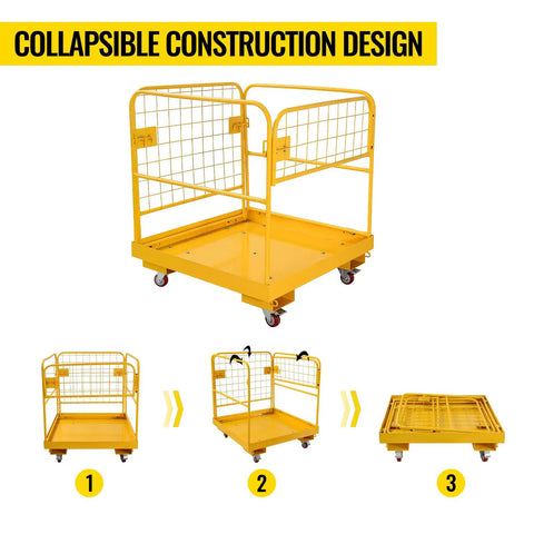 Built Tough Forklift Safety Cage Plus Foldable Work Platform Rigged With Heavy Duty Guardrails And Locking Safety Chain Killer Pick For Aerial Lifts Solid 36X36 Platform Handles 1200 Pounds Daily Grind Ready