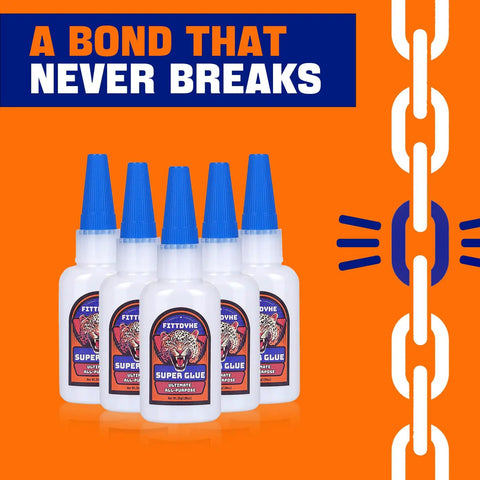Five bottles of Clear Fast-Drying Waterproof Adhesive For Plastic Metal Wood Rubber Ceramic Leather Rhinestones Jewelry Making DIY Crafts Office Repairs 30 g Heavy-Duty Bond That Sticks On Any Surface with blue caps.