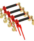 4 Pack Folding Handle Load Binder With 2 Grab Hooks For Three Eighths To One Half Inch Grade 70 Chain Heavy Duty Tie Down Gear 9400 Pound Working Load Limit