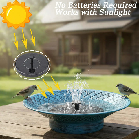 Solar Powered Bird Bath Fountain For Outdoors 12.6 Inch Hummingbird Bath with Quiet Pump shown in garden setup