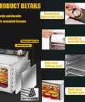 Detailed view of Heavy Duty Stainless Steel Electric Food Dehydrator With Simple Temp And Timer Controls, showing controls and stainless steel features.
