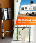 Heavy Duty Telescoping Ladder Sixteen And A Half Foot Extension With Hooks, Collapsible Three Hundred Thirty Pound Max Capacity