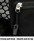 Close-up of waterproof zipper on Hydration Vest For Runners Water Pack with Built In Reservoir Lightweight Hydration Backpack Pouch