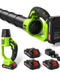 Cordless Leaf Blower With Three 21V Batteries And Fast Charger For Continuous Power Variable Speed Lightweight Handheld Beast
