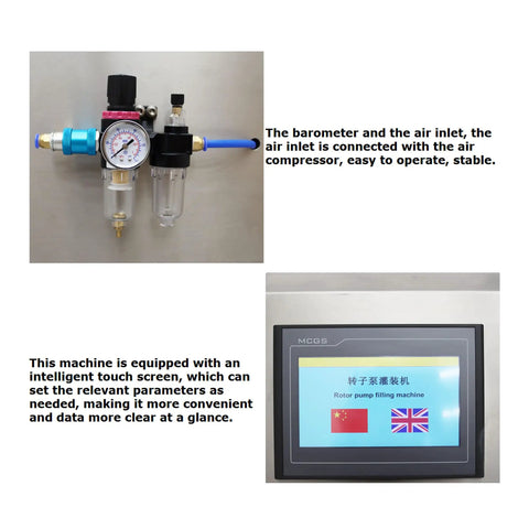Pro Grade 110V Rotary Pump Filler For Thick Pastes And Runny Liquids With Durable Steel Housing And Easy Twisting Knobs with touch screen control.