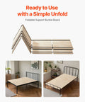 Twin Size Foldable Bunkie Board 35X71 Heavy Duty Wooden Bed Slat Foundation positioned on a metal bed frame for mattress support.
