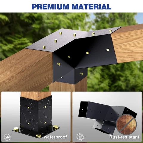 Beefy 3 Way Pergola Brackets With Post Base Kit For 4x4 Posts Slanted Roof Corner Brackets Outdoor Log Cabin Lumber Weatherproof Backyard Patio Frame Hardware Easy Install