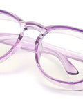 Slick Anti Fog Safety Goggles With Clear Polycarbonate Lenses And Blue Light Blocking Coating That Shields Your Vision From Digital Strain Without The Hassle For Men And Women In Sleek Transparent Purple, side view.