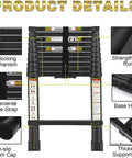 Beefy Aluminum Telescoping Ladder 20.3 Ft With Non Slip Feet For Indoor Outdoor Use Portable Extension Ladder For Housework And Outdoor Projects 330 Lb Capacity Black folded with self-locking mechanism and non-slip feet