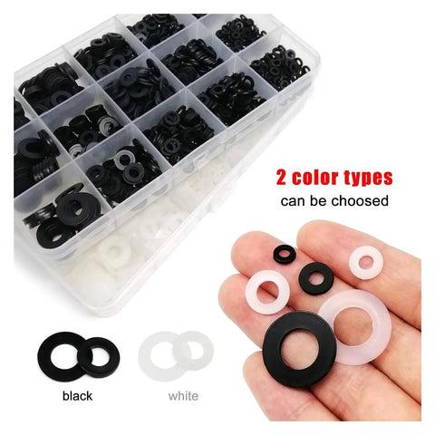 Plastic Flat Washer Assortment Kit M2 To M10 With Nylon Spacers And Gaskets In Black And White Four Thousand Four Hundred Seventy Five Pieces For Quick Fix And Handy DIY Projects, sorted washers