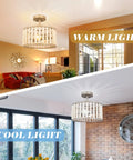 Boho Farmhouse 2 Light Wood Beaded Semi Flush Mount Ceiling Light in Deep Oak used in warm and cool light settings in rooms