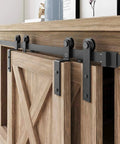 5 Ft Bypass Barn Door Hardware Kit With Single Track 60 Inch Sliding Track for Small Cabinets, wood finish detail