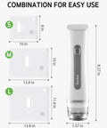 All In One Food Vacuum Sealer Kit With 30 Reusable Bags In Small Medium And Large sizes, USB C Handheld Sealer shown with measurements