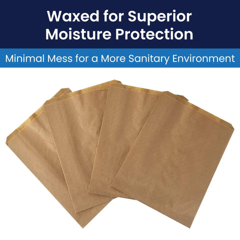Waxed Kraft Receptacle Liner Bags For Feminine Hygiene Waste, Moisture Resistant, displayed on white surface
