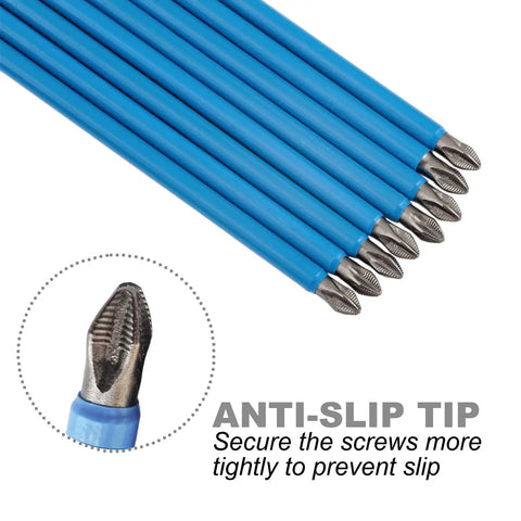 Anti Slip Phillips PH2 Screwdriver Bit Set Ten Pieces With Magnetic One Quarter Inch Hex Shank And Six Inch Length S2 Steel
