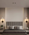 Two In One Plug In Or Hardwired Industrial Gold Brass Wall Sconces With Adjustable Metal Arm above bedroom nightstands