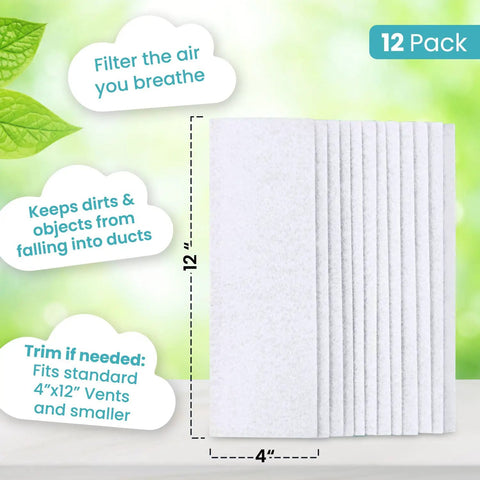 4 By 12 Inch Home Air Vent Filters Pack Of 12 For Floor Register Vents, Electrostatically Charged To Trap Dust Smoke And Pollen