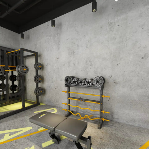 Gym interior with 24 By 354 Inch 3D Wide Concrete Wallpaper Peel And Stick Self Adhesive Vinyl Wrap In Light Grey Cement Texture