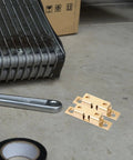 4 Pack Brass Ball Catch Door Latches For Cabinets And Drawers, adjustable double ball tension, shown with hardware tools