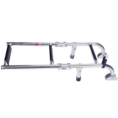 3 Step Stainless Steel Stern Mount Pontoon Boat Ladder with rubber grips folded side view