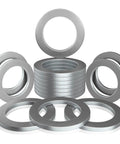 Fifteen Piece Twenty Millimeter Differential Crush Washers Direct Replacement For Honda And Acura Drivetrain Components stacked in a metallic finish.