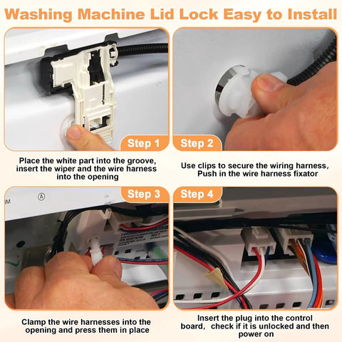 Washer Lid Lock Replacement For Front Load Washers No Fuss Easy Install Durable Replacement Part For MVWC465HW0 MVWC465HW1 MVWC465HW2 MVWC555DW1 MVWC565FW0 MVWC565FW1 MVWC565FW2 MVWX655DW1 MVWX655DW2 MVWX700AG0, install steps