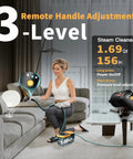 GLAMMAGIC Steam Cleaner With Adjustable Handle And 15 Accessories For Deep Cleaning Floors, Carpets, And Hard Surface Surfaces At Home with user adjusting pressure.