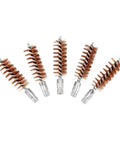Five Pack Phosphor Bronze Bore Brushes For Pistols And Shotguns With Fifty Patches Multi Caliber Cleaning Kit on white background