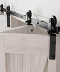 9 Ft Bi Fold Sliding Barn Door Hardware Kit With 108 Inch Rail For Four Doors Up To 26.5 Inches Wide Heavy Duty Steel Roller Hanger System With Quiet Nylon Wheels And 330 Lb Weight Capacity No Door Included installed view