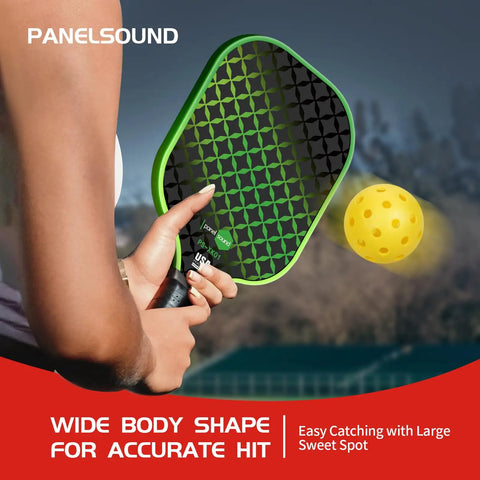Player with Four Pack Pickleball Paddles Set With Fiberglass Faces And 14mm Honeycomb Core, hitting ball, USAPA ready gear