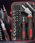 Get Your Mechanic Tool Set Ready For Any Ride With These Heavy Duty Ratchet Handles And Magnetic Screwdrivers Featuring Torx Bits For Serious Car Maintenance And Hardware Repairs That Feel Totally Cool. red metal ratchet screwdriver set with Torx bits and sockets in case