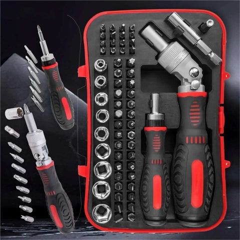 Get Your Mechanic Tool Set Ready For Any Ride With These Heavy Duty Ratchet Handles And Magnetic Screwdrivers Featuring Torx Bits For Serious Car Maintenance And Hardware Repairs That Feel Totally Cool. red metal ratchet screwdriver set with Torx bits and sockets in case