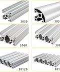 Heavy Duty T-Slot Aluminum Profile 3030 And 3060 Sizes For custom builds; features various profile shapes and dimensions.