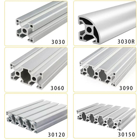 Heavy Duty T-Slot Aluminum Profile 3030 And 3060 Sizes For custom builds; features various profile shapes and dimensions.